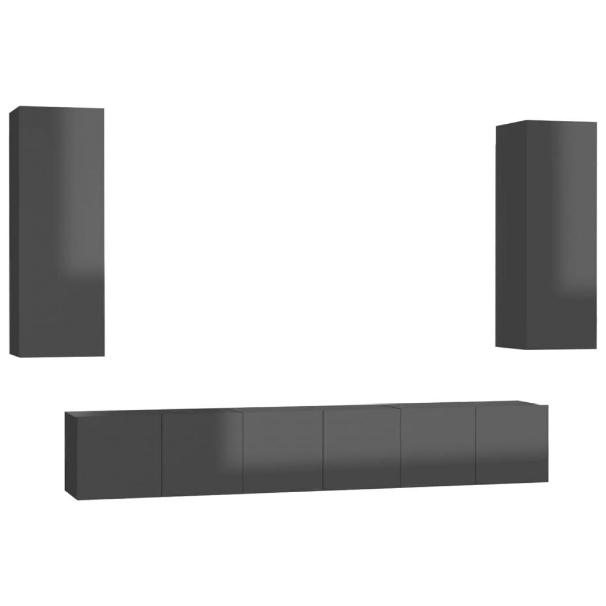 Juego de mueble para TV de 5 piezas aglomerado gris brillante