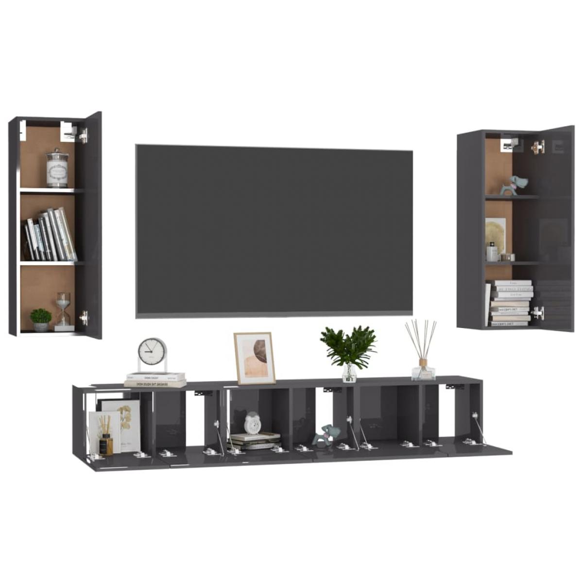 Juego de mueble para TV de 5 piezas aglomerado gris brillante