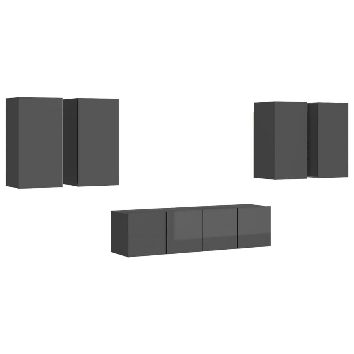 Juego de mueble para TV de 6 piezas aglomerado gris brillante