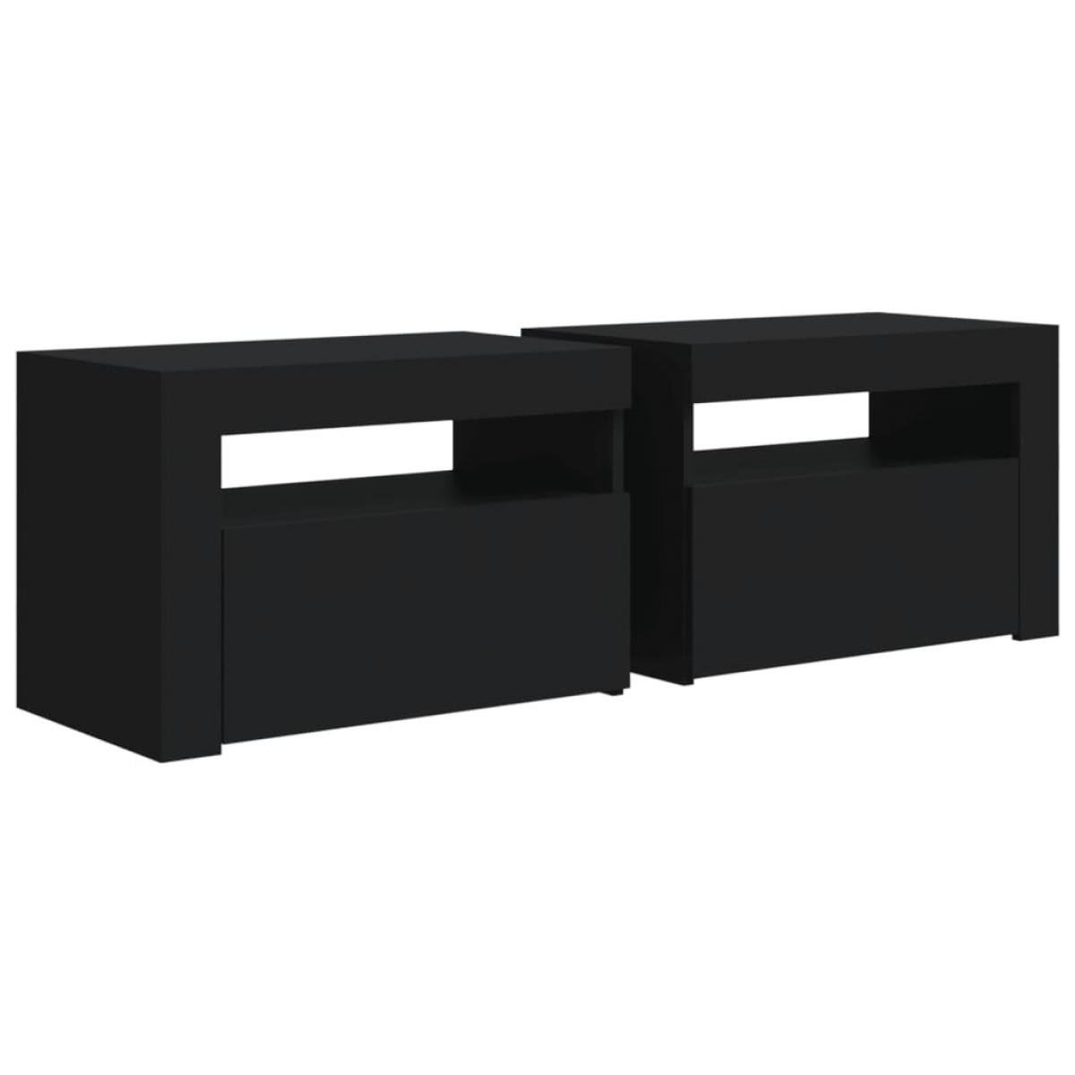 Mesitas de noche con luces LED 2 uds negro 60x35x40 cm