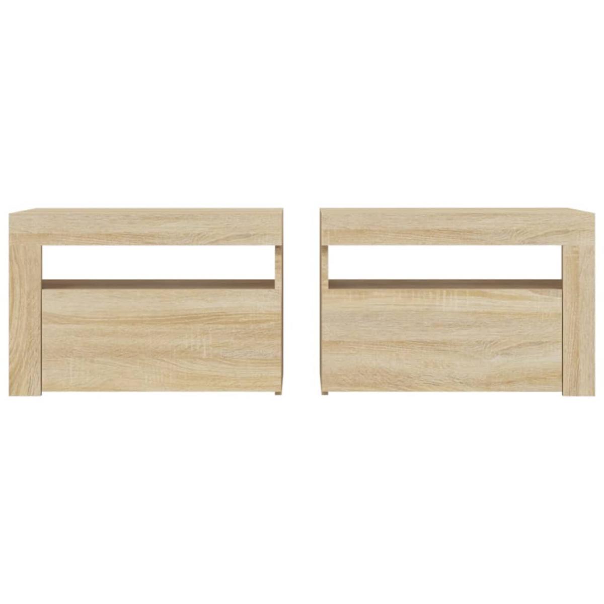 Mesitas de noche con luces LEDs 2 uds roble Sonoma 60x35x40 cm