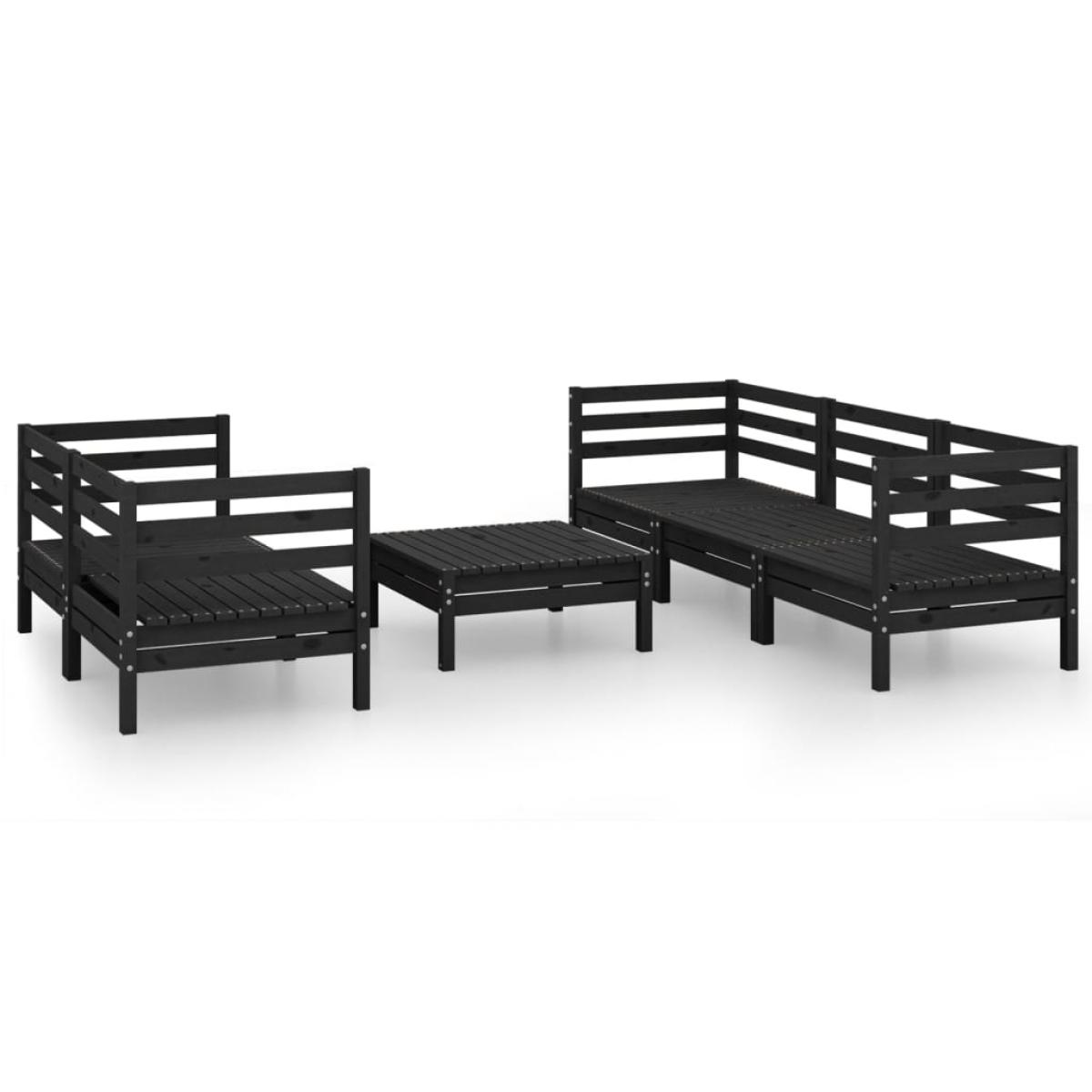 Juego de muebles de jardín 6 piezas negro madera maciza de pino
