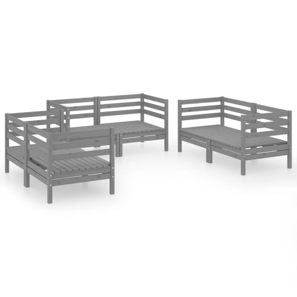 Juego de muebles de jardín 6 piezas madera maciza de pino gris