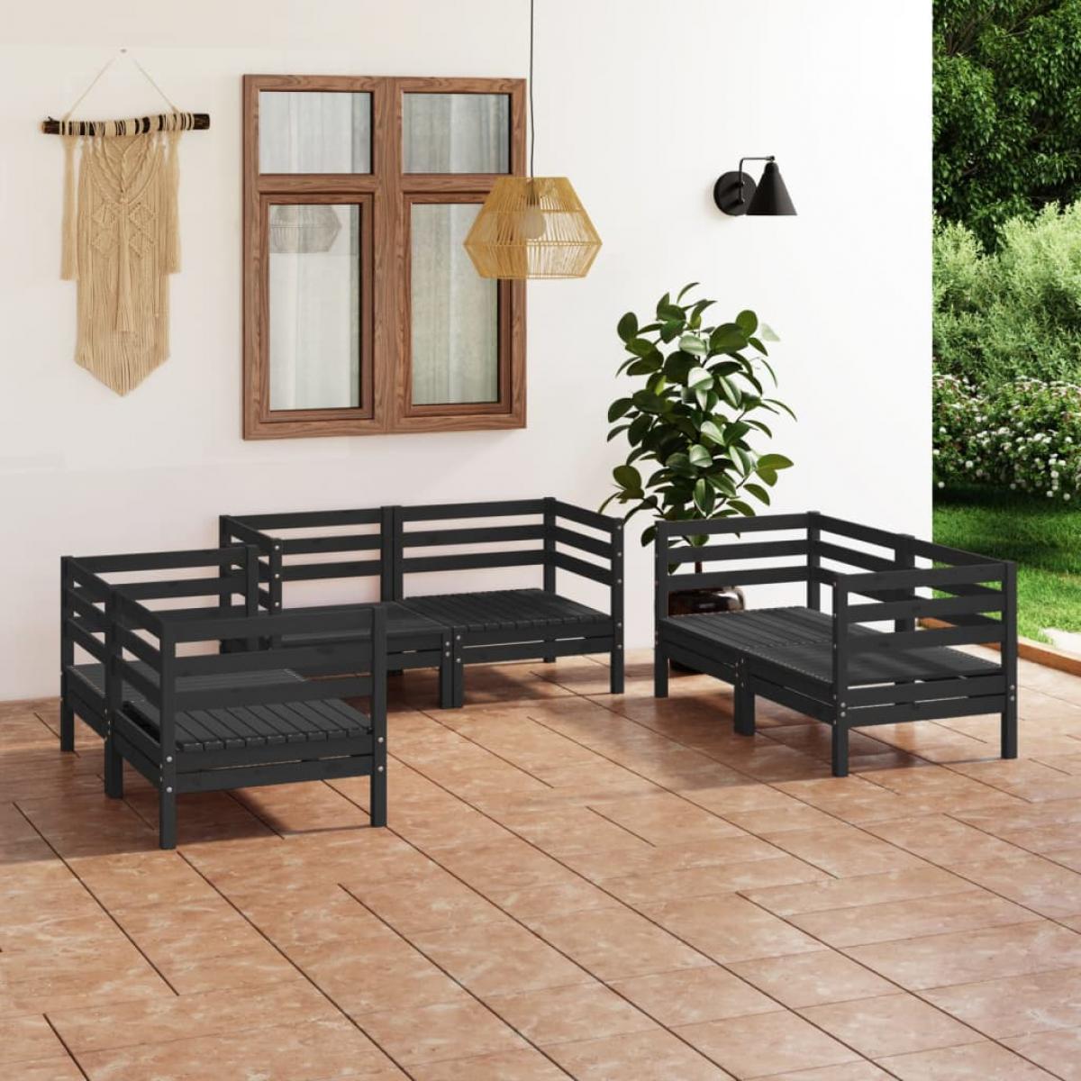 Juego de muebles de jardín 6 pzas madera de pino maciza negro