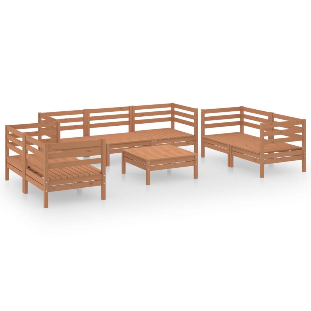 Juego muebles de jardín 8 pzas madera maciza pino marrón miel