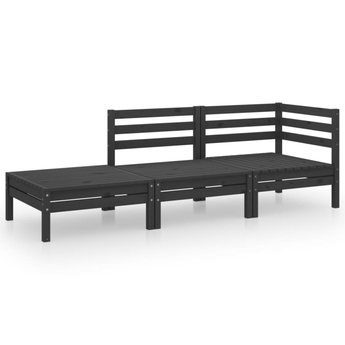 Juego de muebles de jardín 3 pzas y cojines negro madera pino
