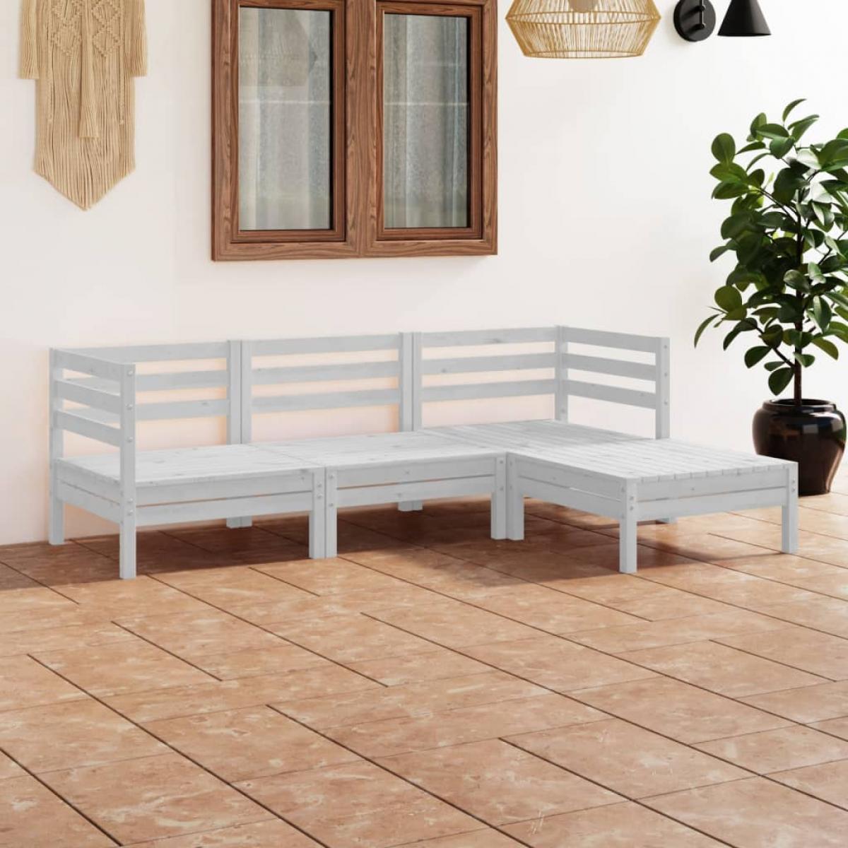 Juego de muebles de jardín 4 piezas madera maciza pino blanco