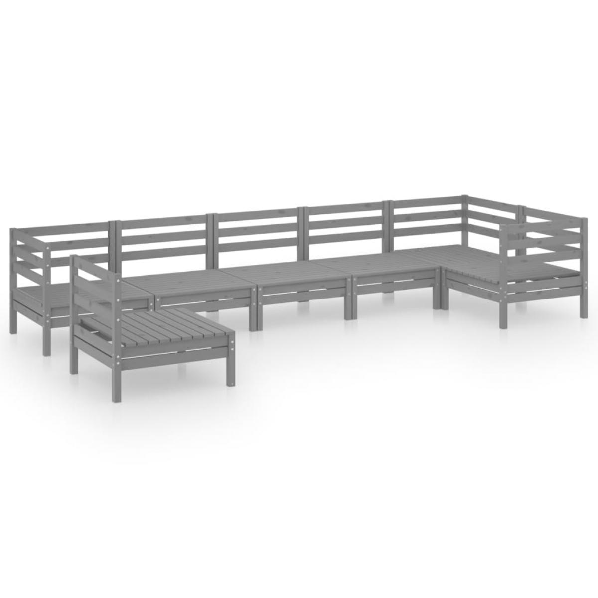 Juego de muebles de jardín 7 piezas madera maciza de pino gris