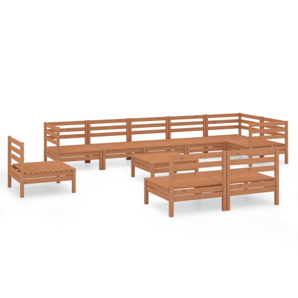 Juego muebles de jardín 10 pzas madera maciza pino marrón miel
