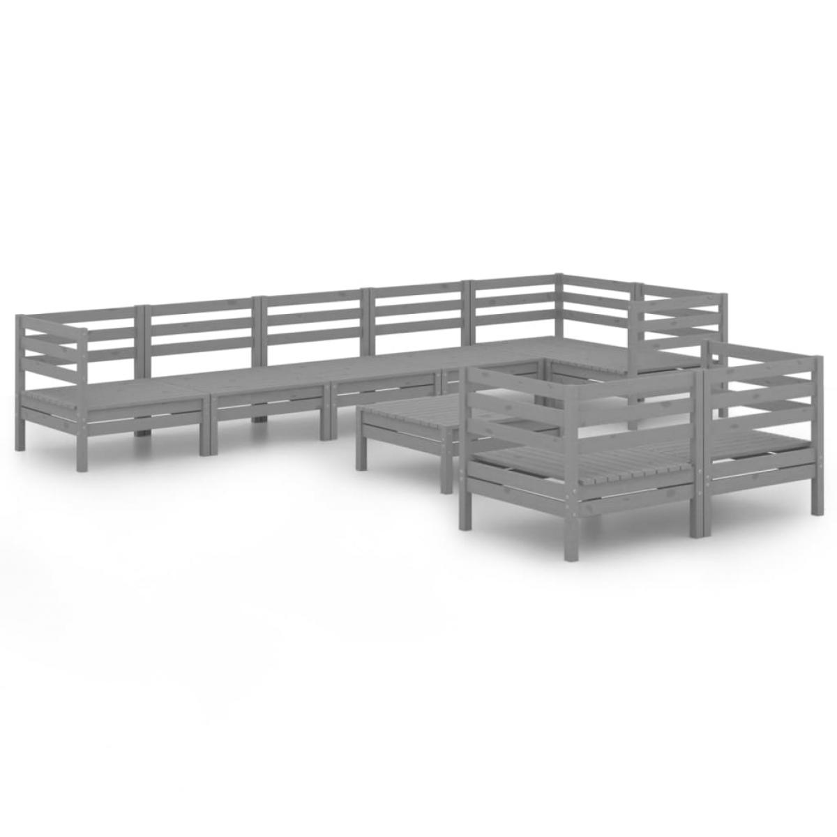 Juego de muebles de jardín 9 piezas madera maciza de pino gris