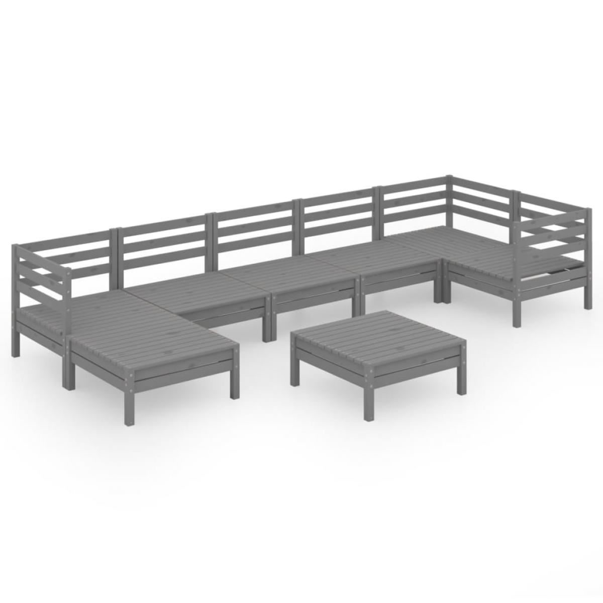 Juego de muebles de jardín 8 piezas madera maciza de pino gris