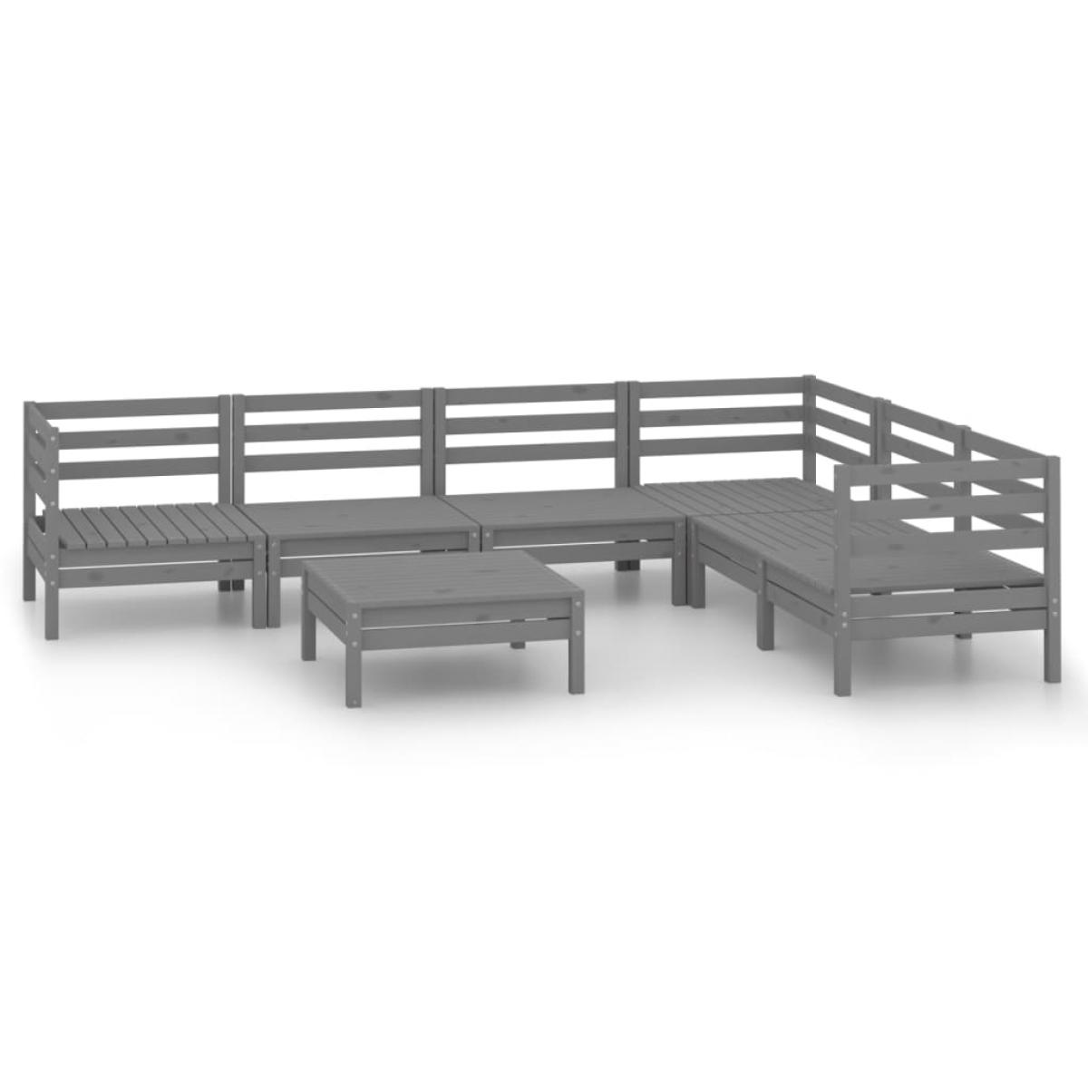 Juego de muebles de jardín 7 piezas madera maciza de pino gris