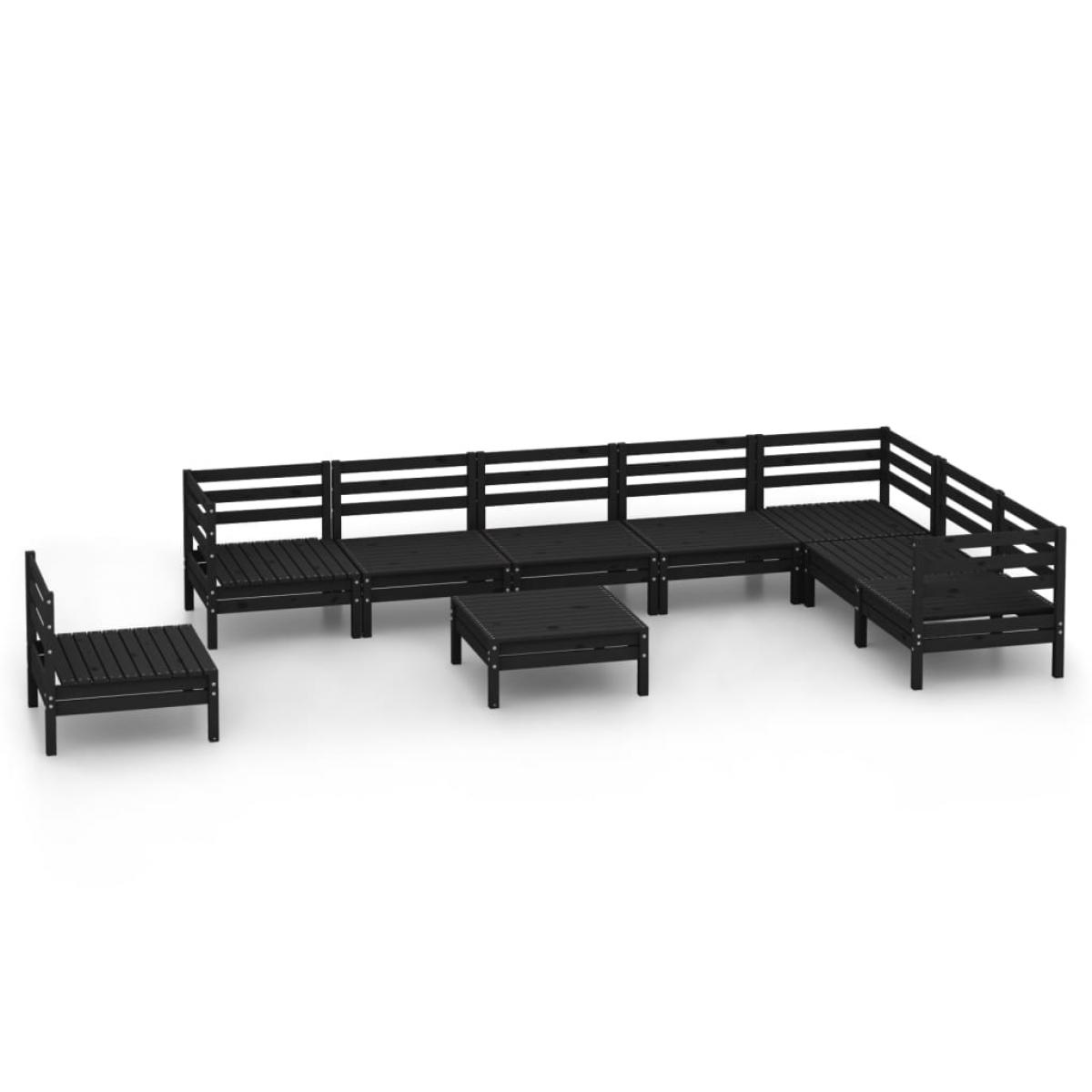 Juego de muebles de jardín 9 pzas madera maciza de pino negro