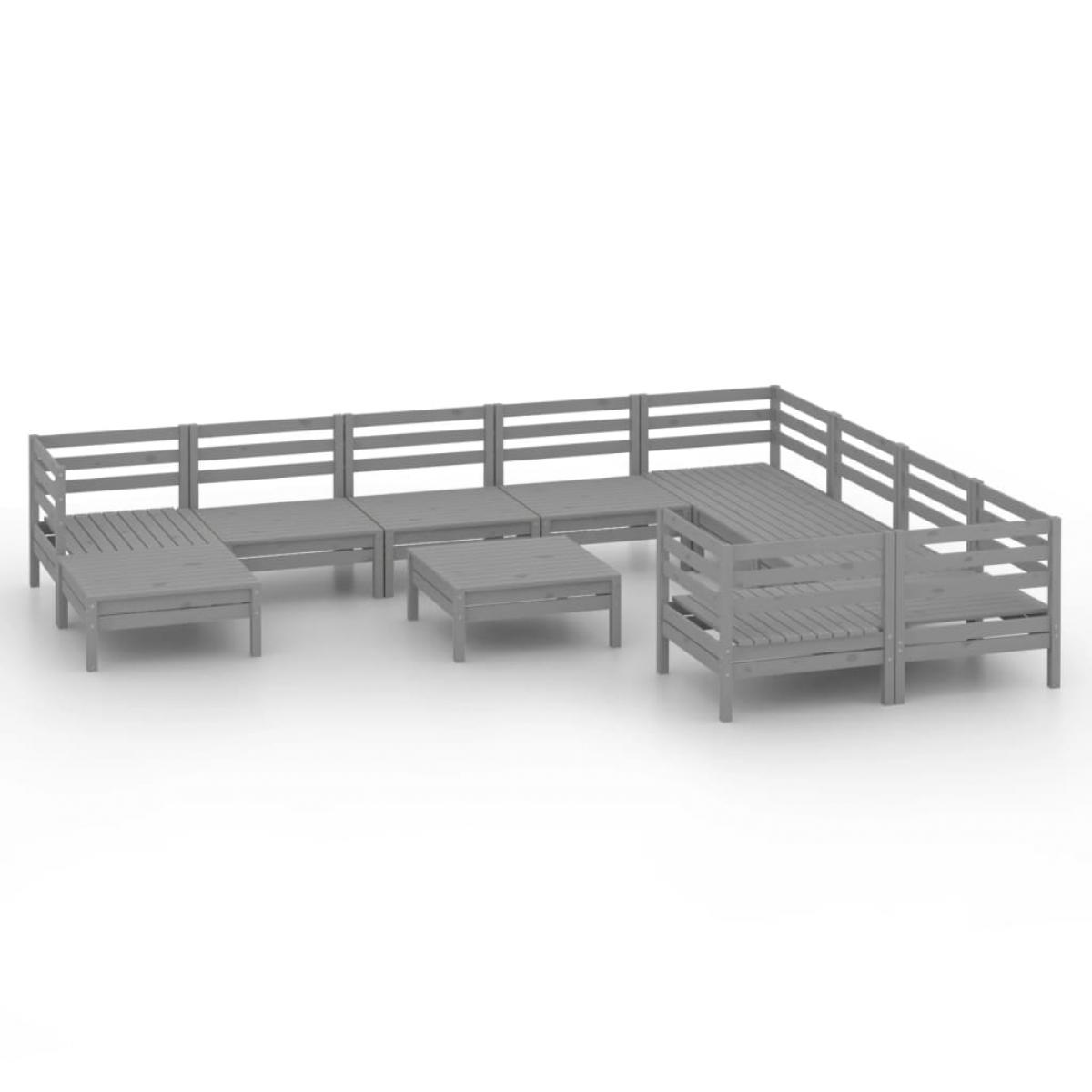 Juego de muebles de jardín 11 piezas madera maciza de pino gris