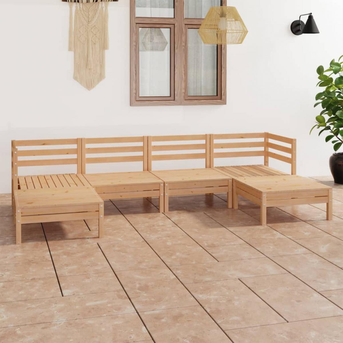 Juego de muebles de jardín 6 piezas madera maciza de pino