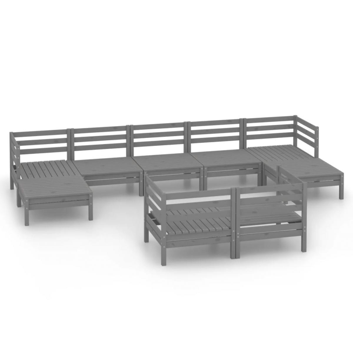 Juego de muebles de jardín 9 piezas madera maciza de pino gris