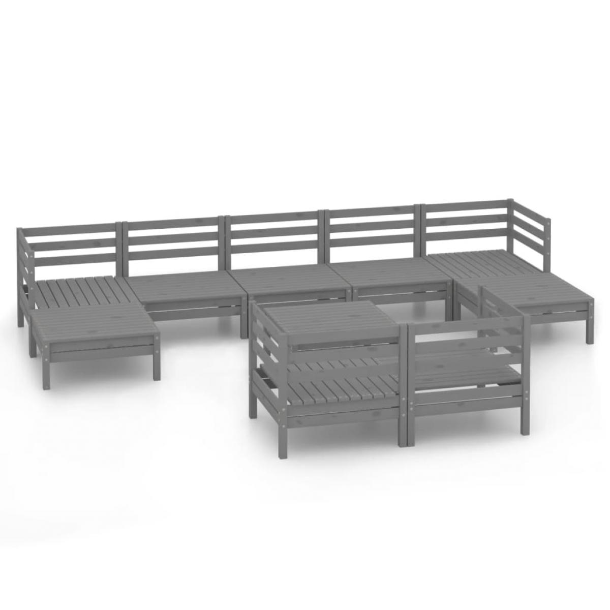 Juego de muebles de jardín 10 piezas madera maciza de pino gris