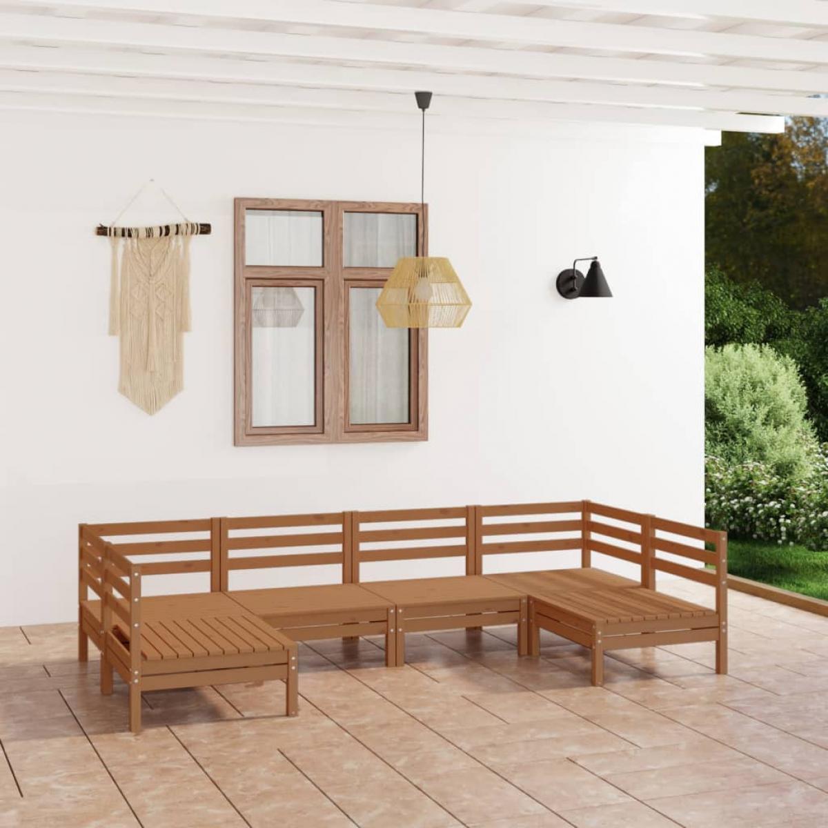 Juego muebles de jardín 6 piezas madera maciza pino marrón miel