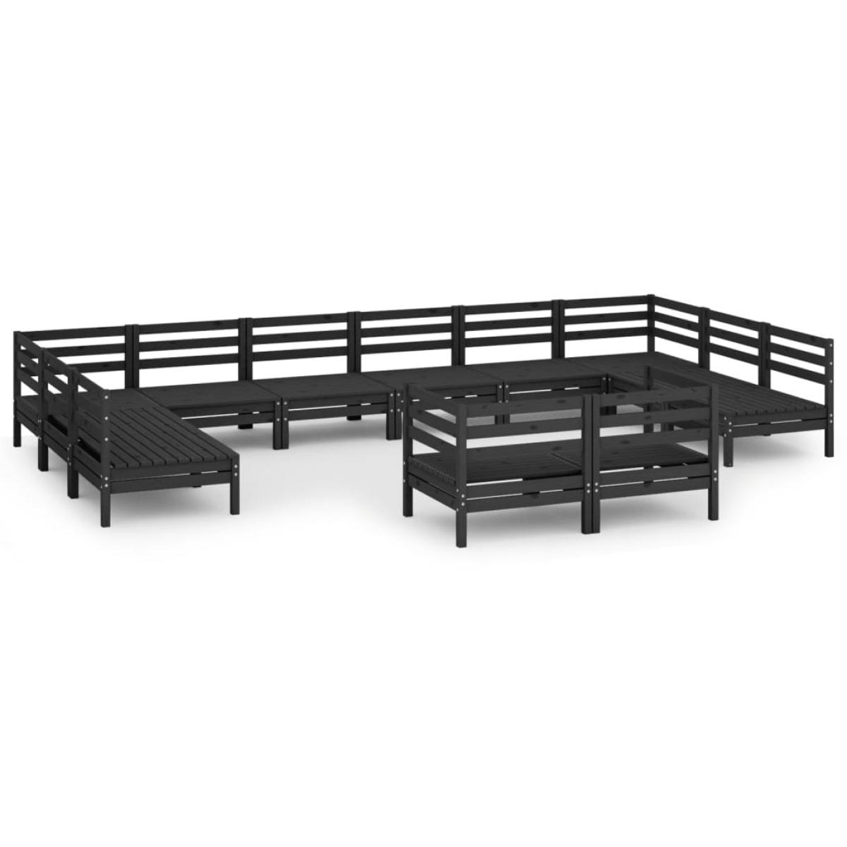Juego de muebles de jardín 12 pzas madera maciza de pino negro