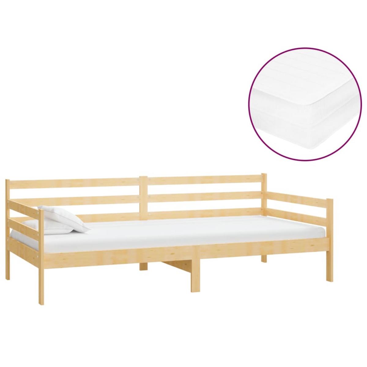 Sofá cama con colchón madera de pino maciza 90x200 cm