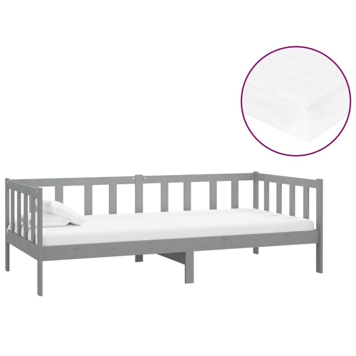 Sofá cama con colchón madera de pino maciza gris 90x200 cm