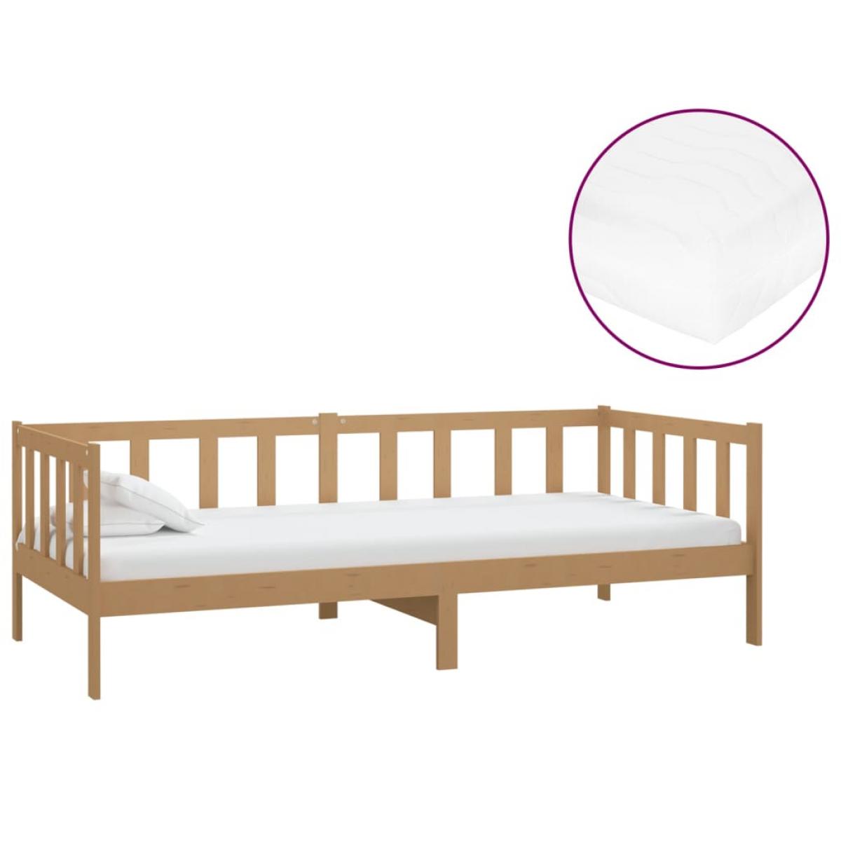 Sofá cama y colchón madera pino maciza marrón miel 90x200 cm