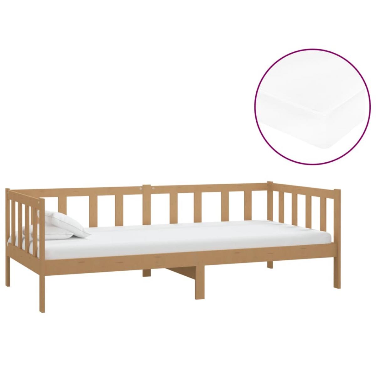 Sofá cama y colchón madera pino maciza marrón miel 90x200 cm