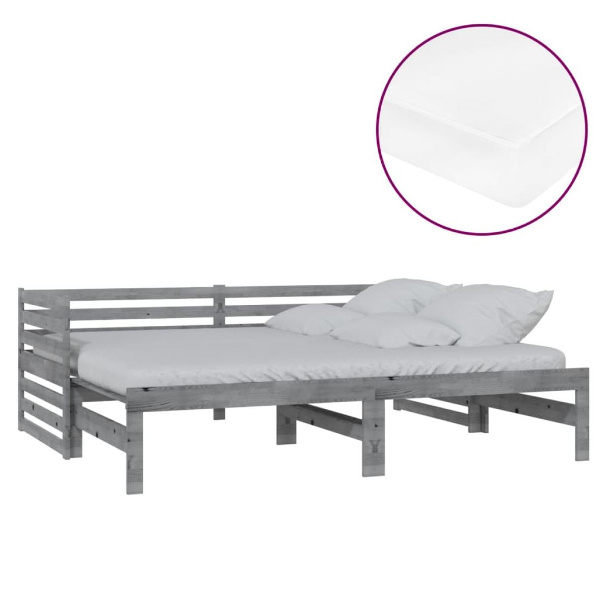 Sofá cama extraíble madera maciza de pino gris 2x(90x200) cm