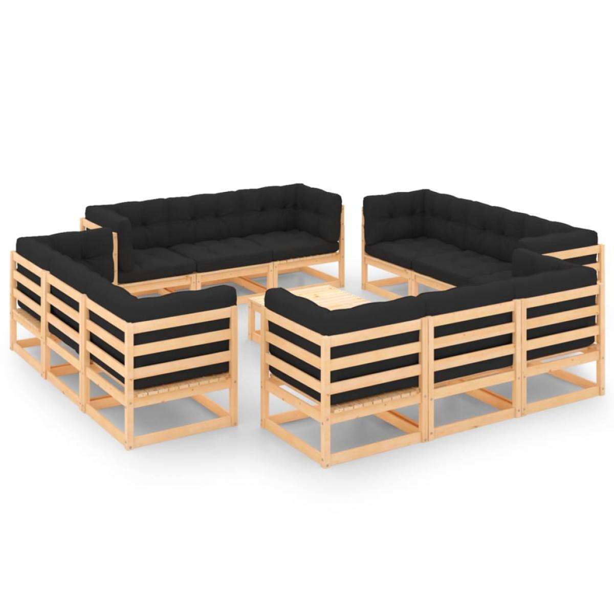 Juego de muebles de jardín 13 pzas y cojines madera maciza pino