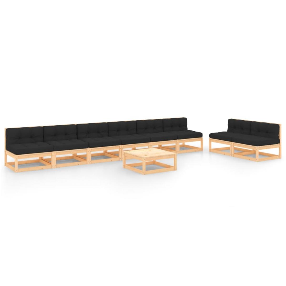 Juego de muebles de jardín 9 pzas y cojines madera maciza pino