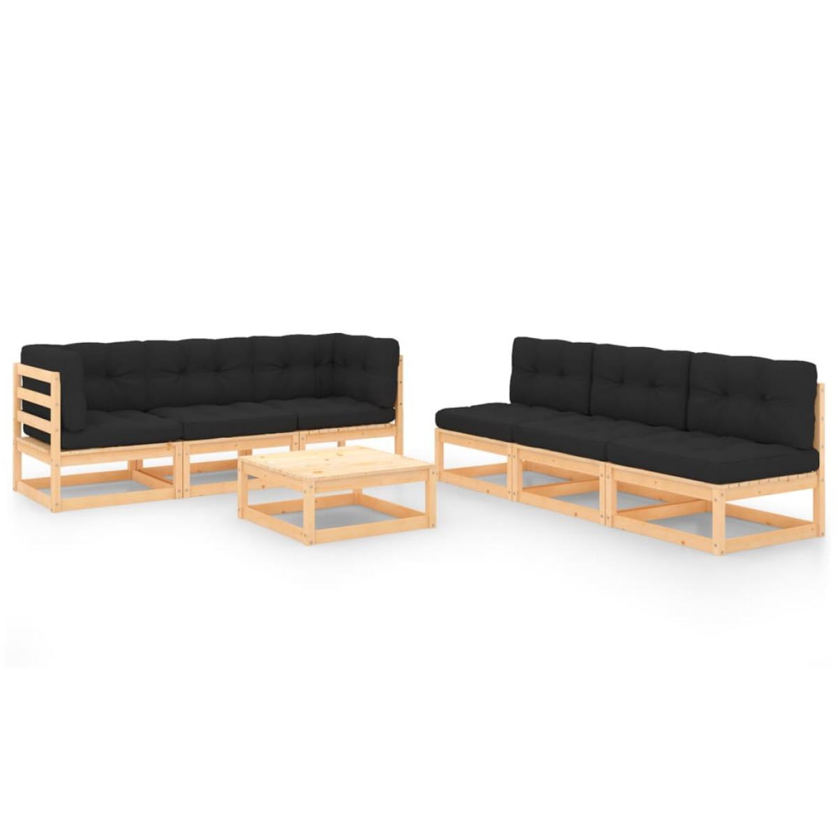 Juego de muebles de jardín 7 pzas y cojines madera maciza pino