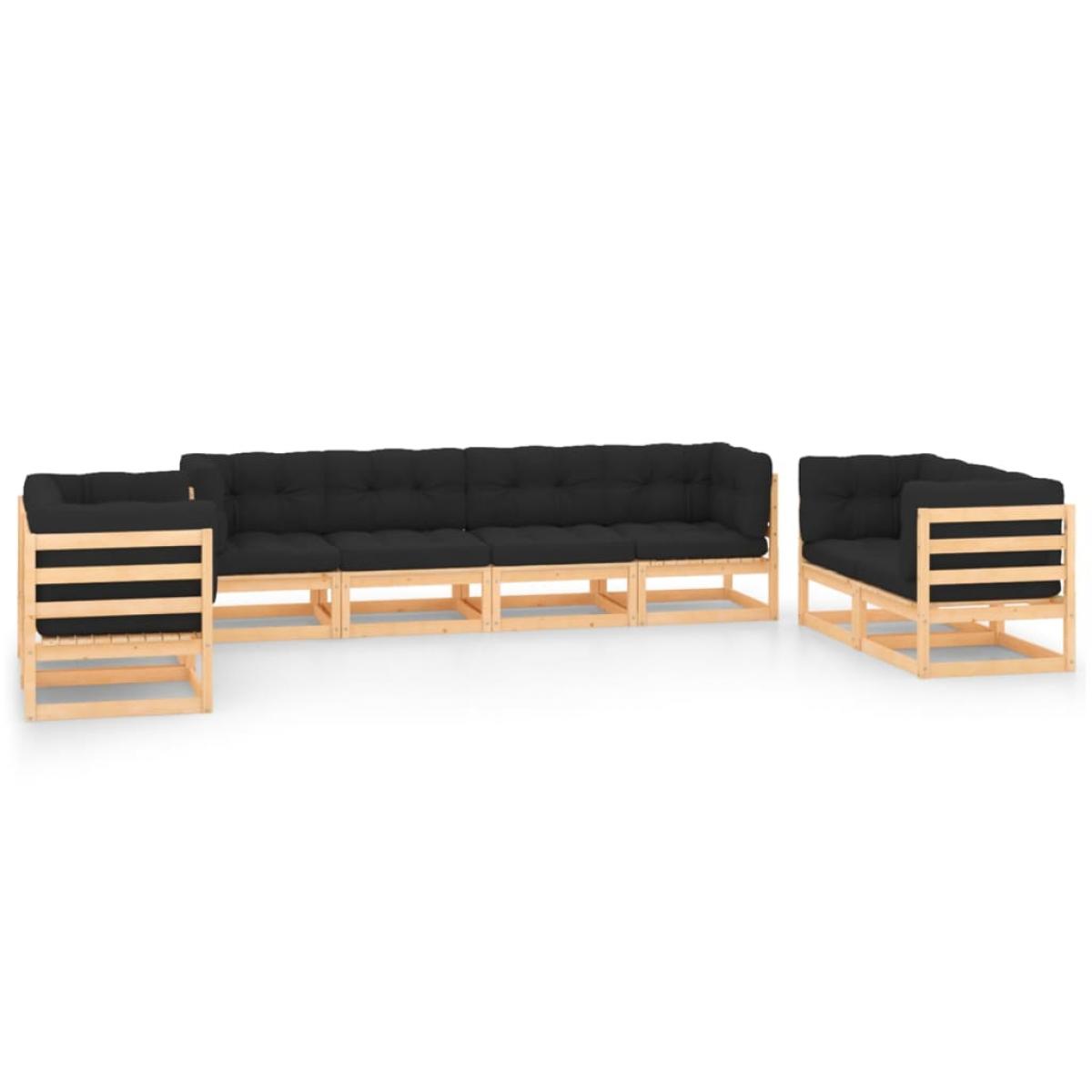 Muebles de jardín 8 pzas y cojines madera maciza pino