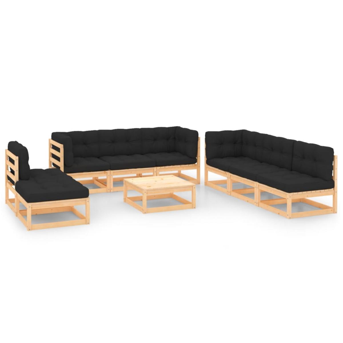 Juego de muebles de jardín 9 pzas y cojines madera maciza pino