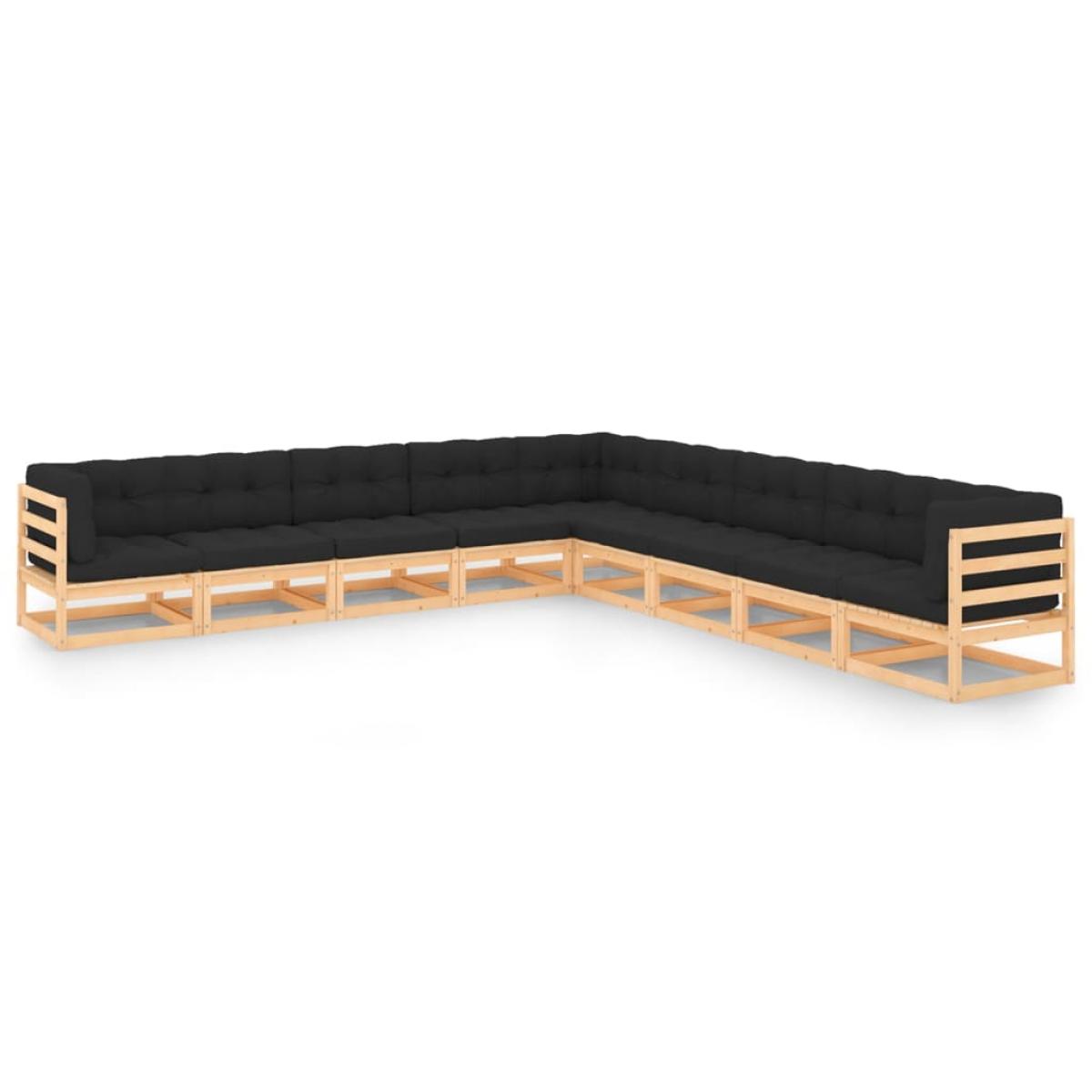 Juego de muebles de jardín 9 pzas y cojines madera maciza pino