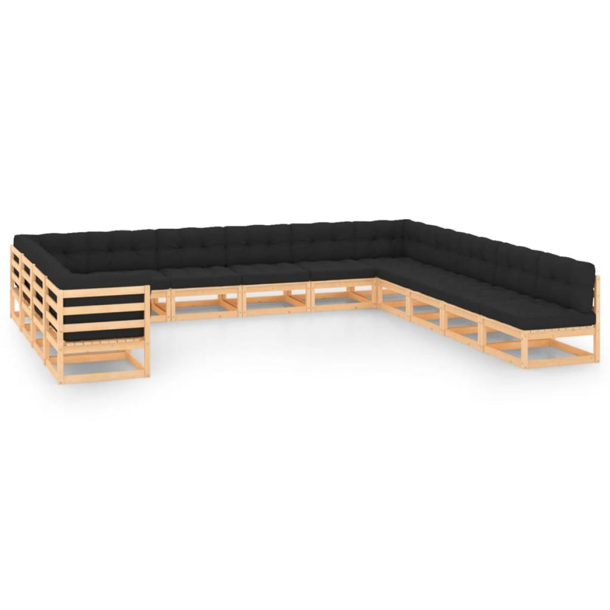 Muebles de jardín 13 pzas cojines antracita madera maciza pino