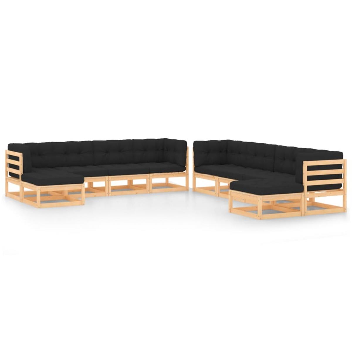 Muebles de jardín 10 pzas cojines antracita madera maciza pino
