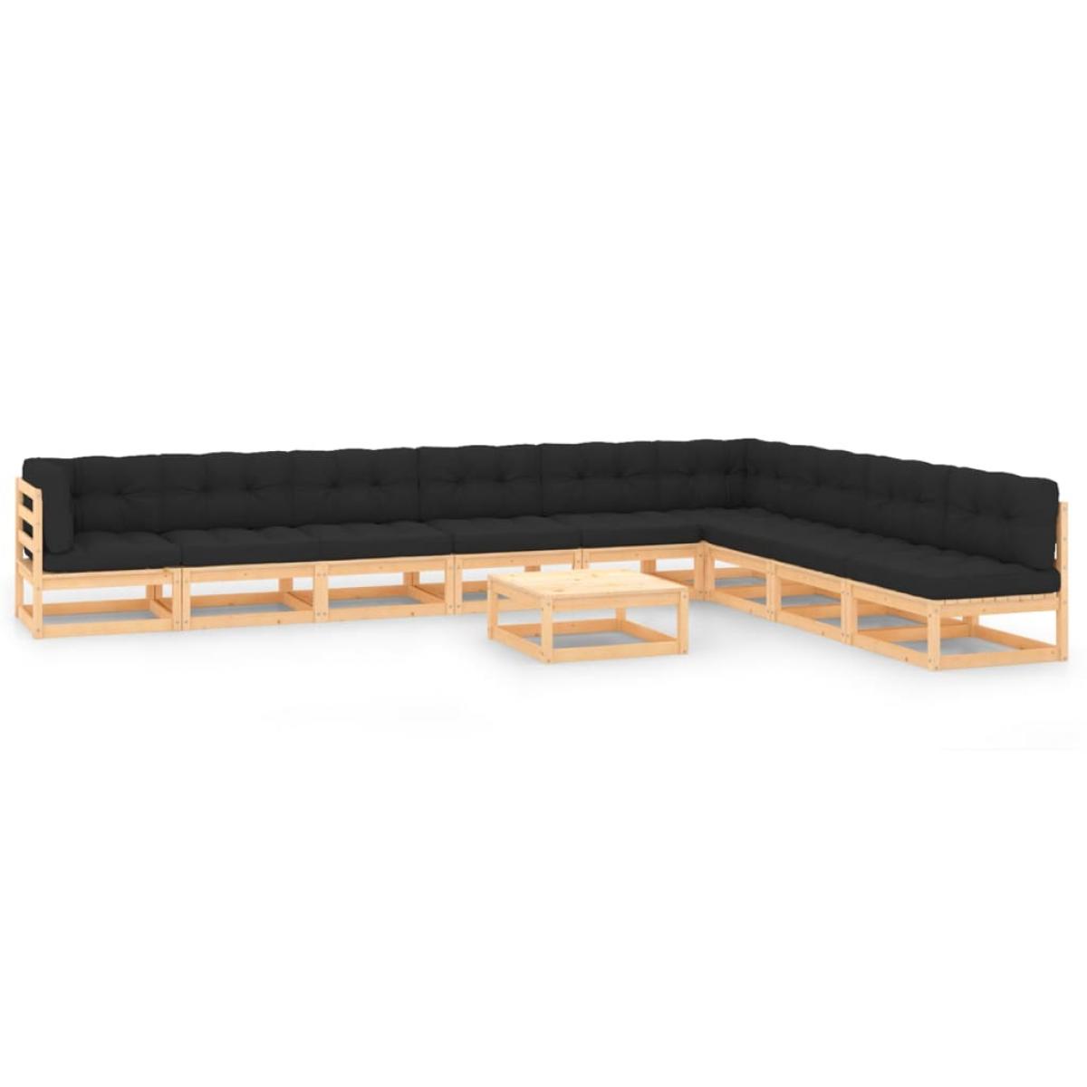 Muebles de jardín 10 pzas cojines antracita madera maciza pino