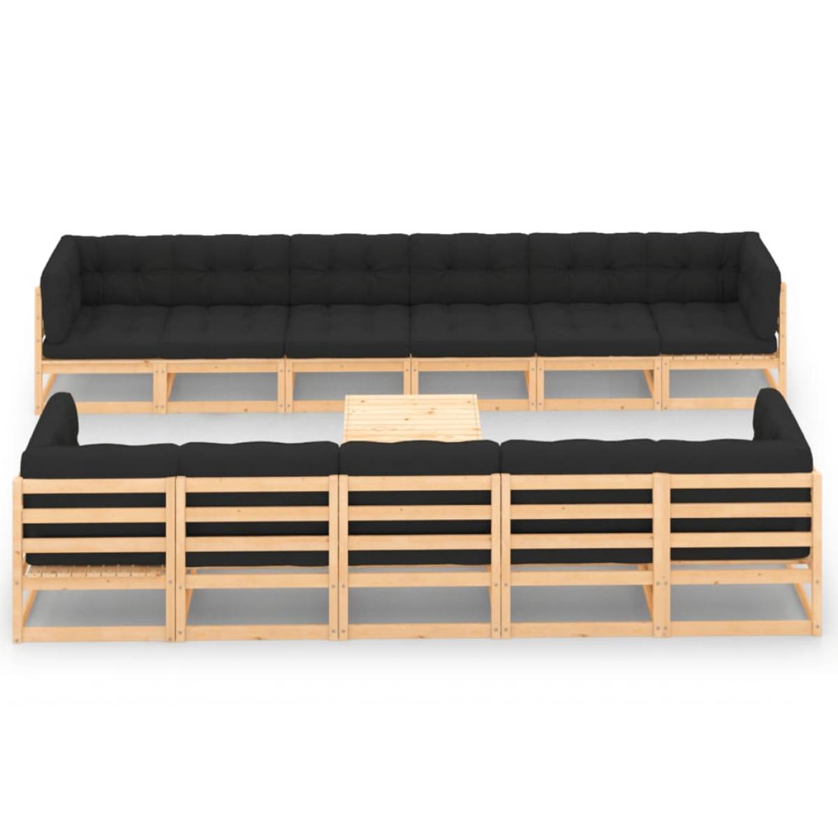 Muebles de jardín 12 pzas con cojines antracita madera maciza