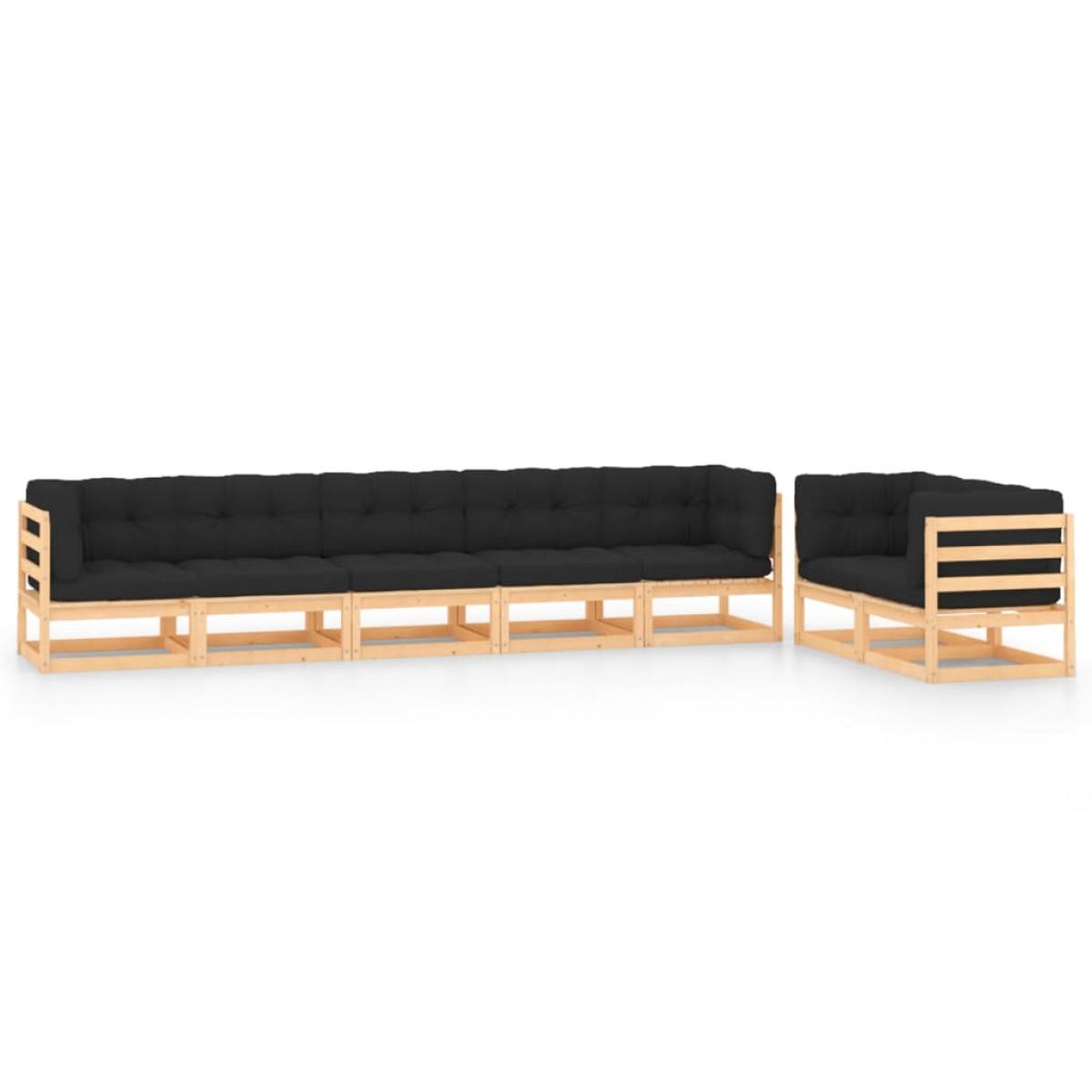 Muebles de jardín 7 pzas y cojines antracita madera maciza pino