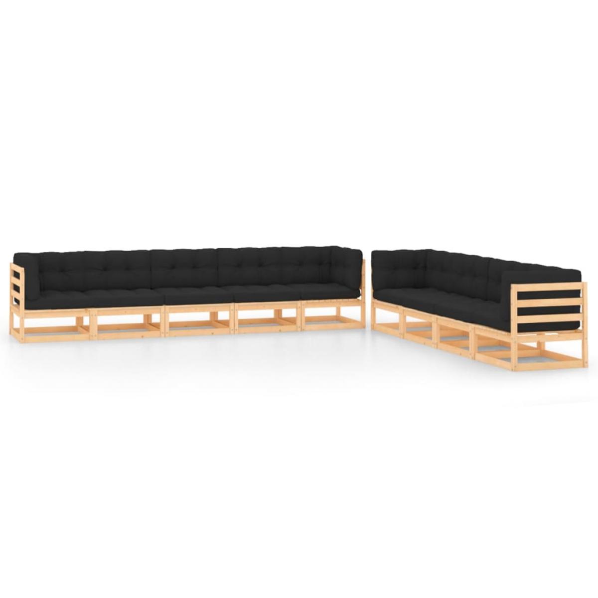 Muebles de jardín 9 pzas y cojines antracita madera maciza pino