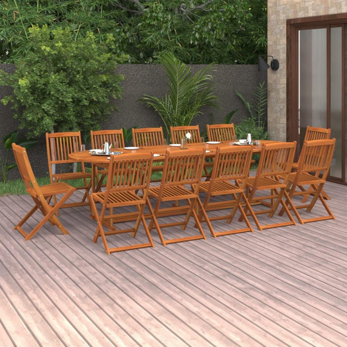 Set comedor de jardín 13piezas madera maciza acacia 280x90x75cm