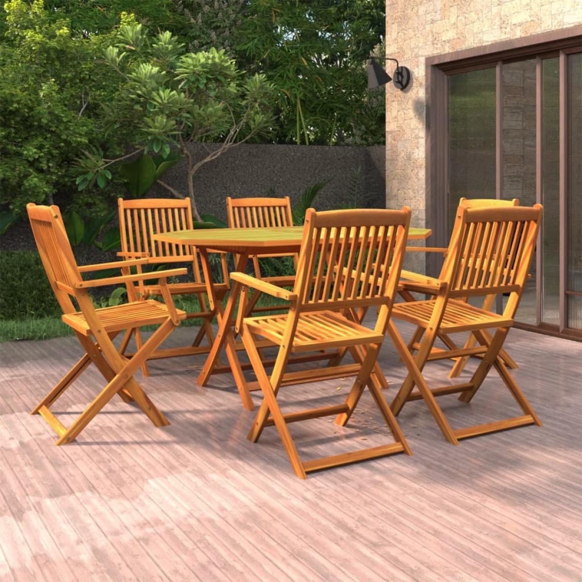 Set de comedor de jardín 7 piezas madera maciza de acacia