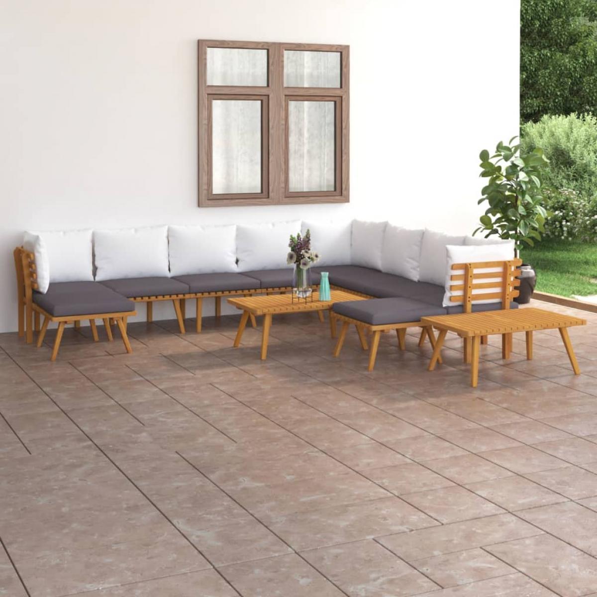 Juego muebles de jardín y cojines 12 pzas madera maciza acacia
