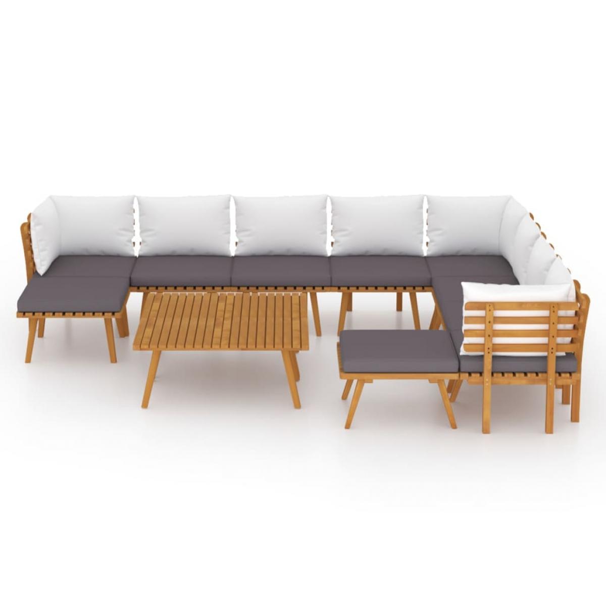 Juego muebles de jardín y cojines 12 pzas madera maciza acacia