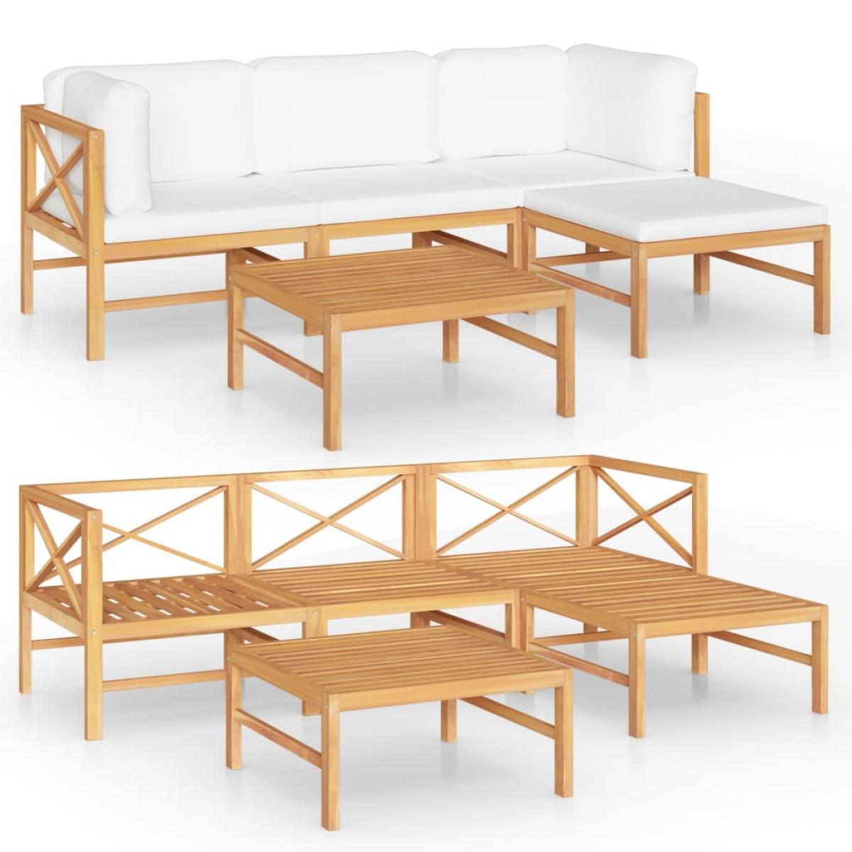 Set de muebles de jardín 5 pzas madera de teca y cojines crema