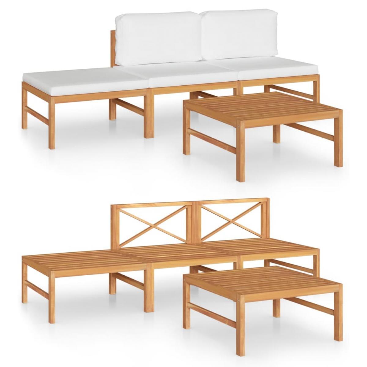 Set de muebles de jardín 4 pzas madera de teca y cojines crema