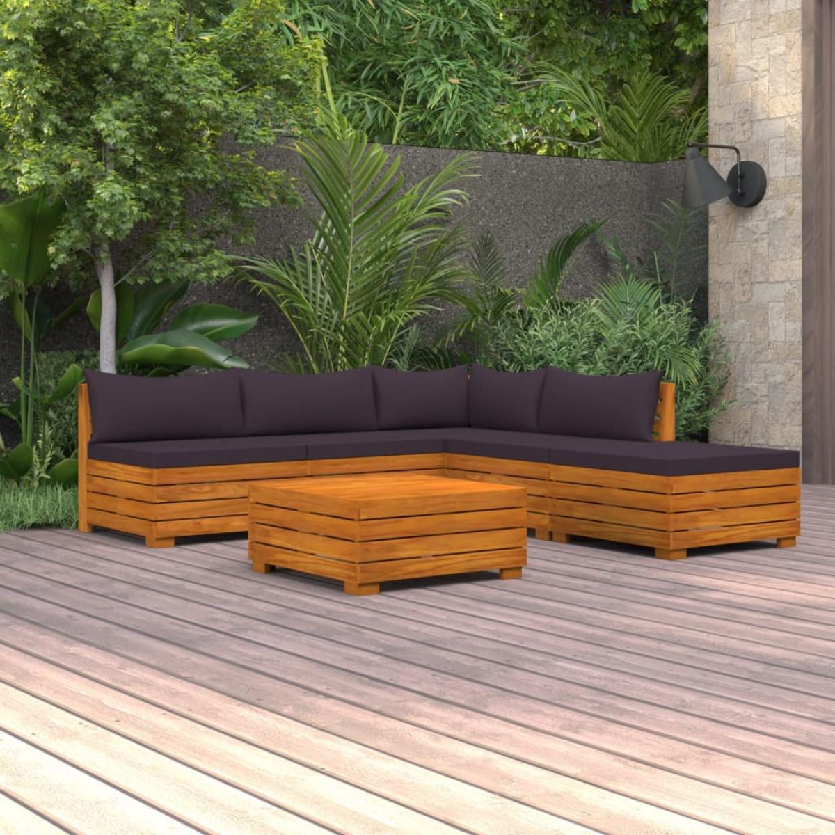 Muebles de jardín 6 piezas con cojines madera maciza de acacia