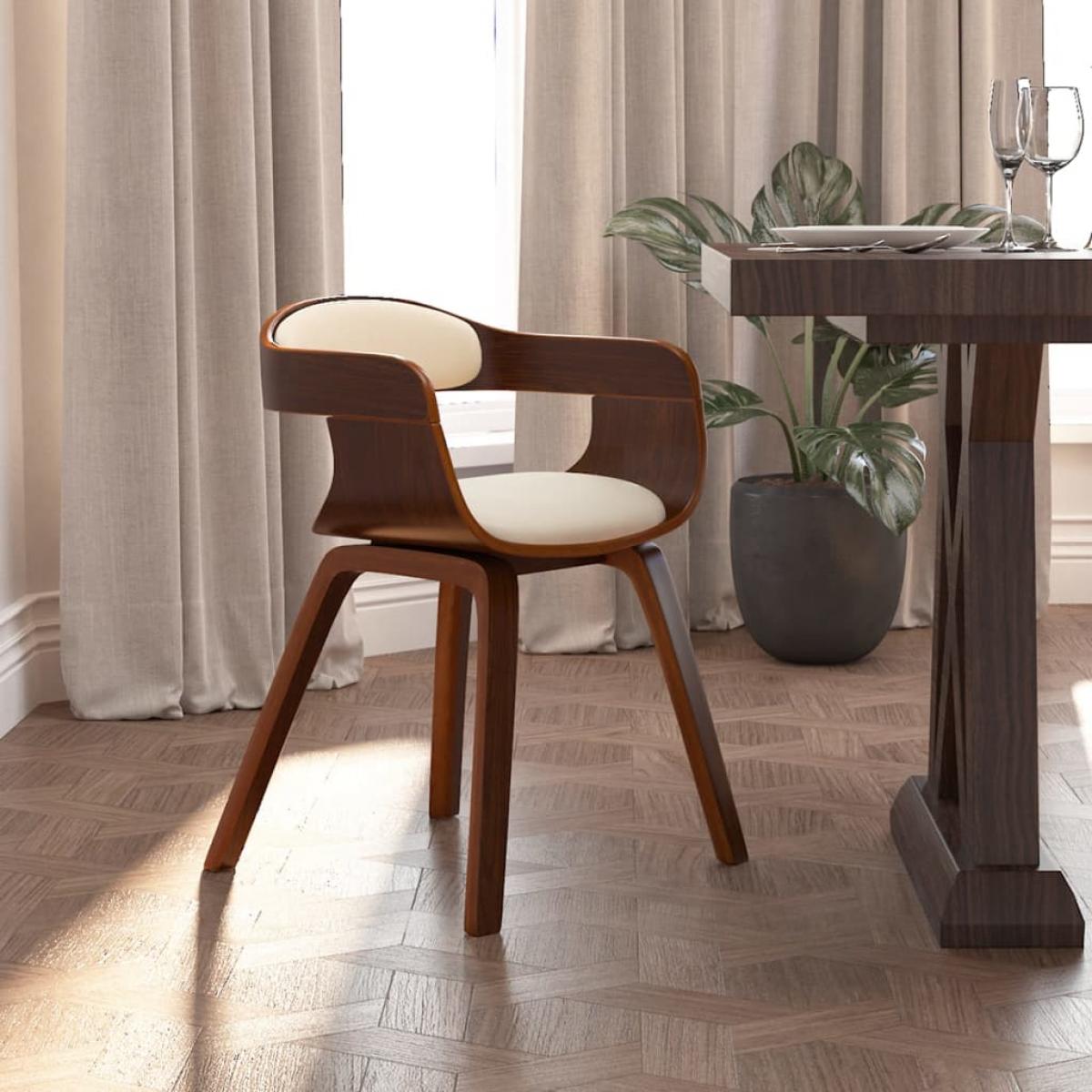 Silla de comedor de cuero sintético y madera curvada crema