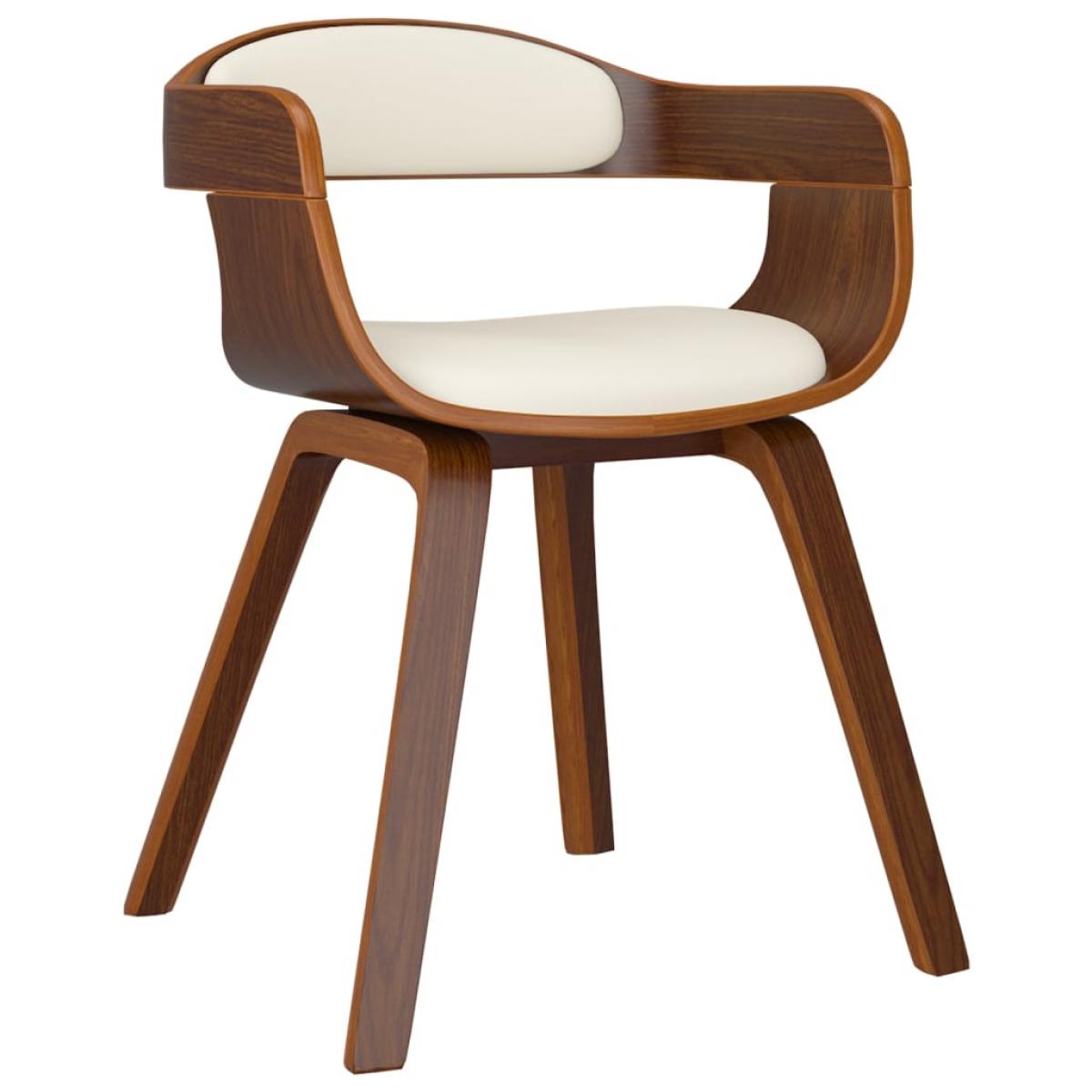 Silla de comedor de cuero sintético y madera curvada crema