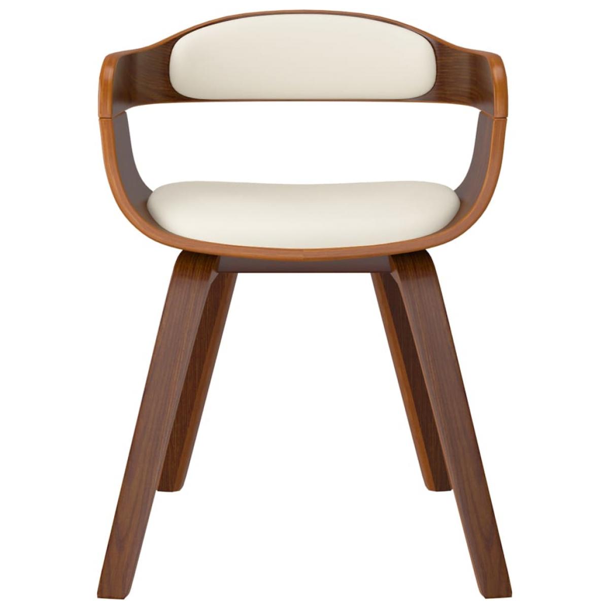 Silla de comedor de cuero sintético y madera curvada crema